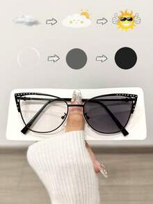 1 pièce Lunettes de mode de luxe pour femmes avec strass en forme d'œil de chat, convient pour assortir, décorer, les trajets quotidiens, la protection des yeux et l'anti-fatigue