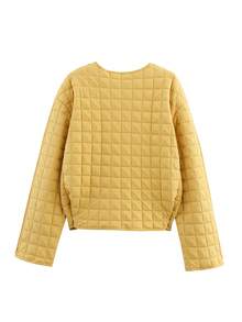 Chaqueta acolchada y acolchada amarilla para mujer, abrigo casual y suelto para otoño