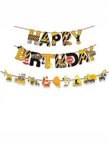22 قطعة مجموعة خلفية أعلام سحب بموضوع مركبات البناء، لافتة عيد ميلاد شاحنة الحفارة ديكور الحفلة