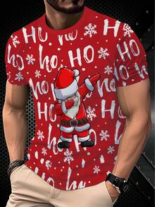 男士圣诞老人 T 恤 - 休闲涤纶，可机洗，圆领 - 白色 - 查看 1