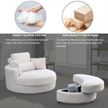 Swivel Accent Barrel Chair With Storage Ottoman, 51'' Accent Barrel Sofa Club Lounge Chair,Solid Color Sherpa Fabric Round Oversize Swivel Leisure Chair For Living Room, Hotel - 白色 - 查看 9