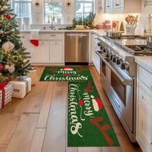 1/2pcs Winter Wonderland Christmas Doormat Set, Lightweight, Non-Slip, Washable, Made Of Synthetic Fiber With Rubber Backing, Christmas Decor Floor Mat With Green Border And Snowflake Pattern, Suitable For Living Room, Kitchen, Bathroom, Dining Room, Study