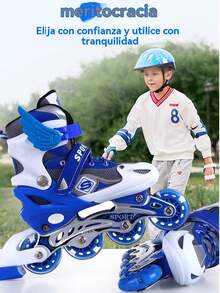 Patines en línea para niños, aptos para niñas y niños - Patines ajustables con ruedas iluminadas LED - Patines para adolescentes para uso indoors y outdoors. - Azul - Ver 5