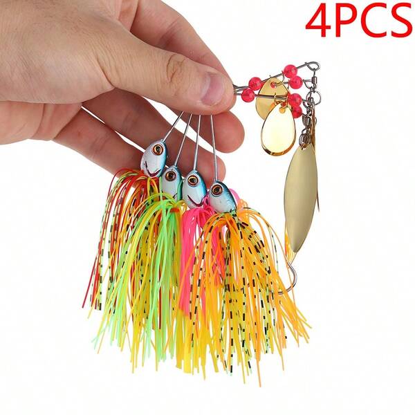4PCS Bearded Guy Hard Bait Kit Rotary Sequin Fishing Lures Set Fake Fish Composite Sequin Willow Leaf Blade Spinner Bait For Pike Redfish