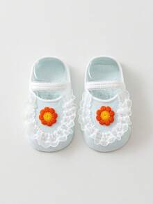 1 Pair Breathable Thin Baby Boat Socks, Floral Lace Design, For Toddlers 0-1 Years Old, Summer
