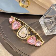 1pc Women's Asymmetrical Shape Alloy Case Colorful Rhinestone High-End Unique Personalized Quartz Watch - one-size - View 8