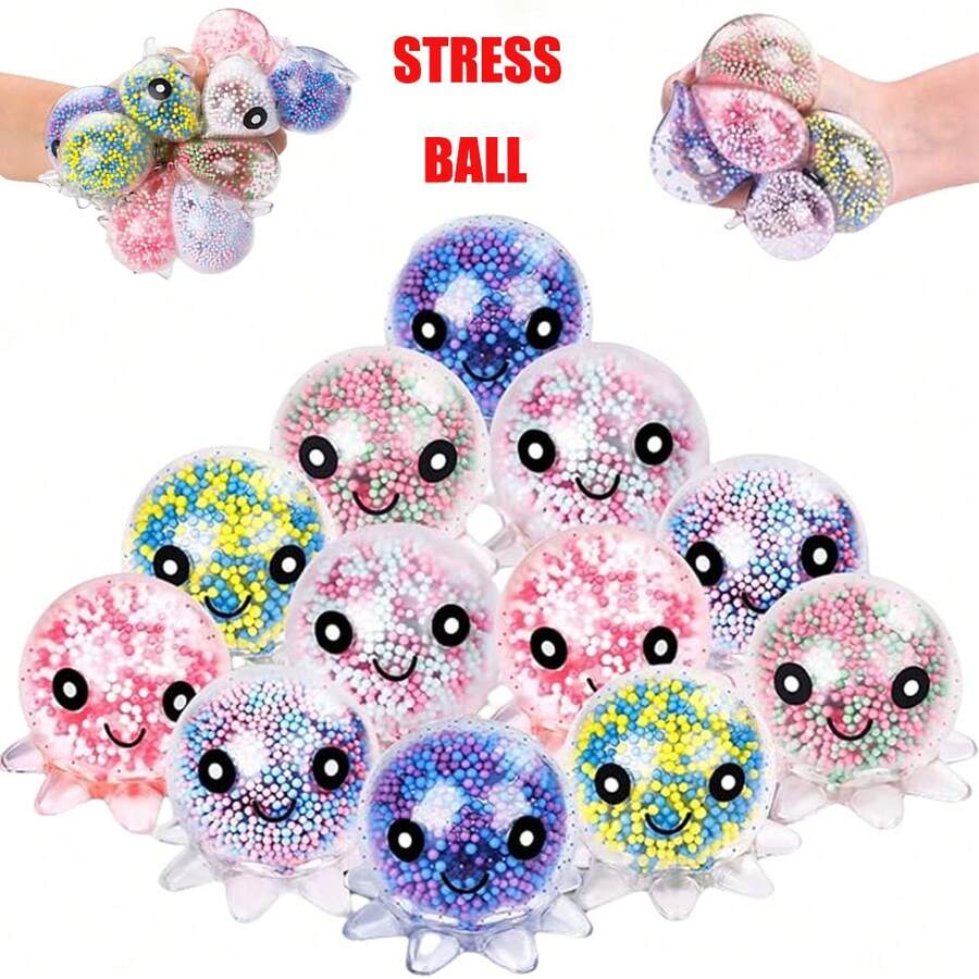 1/2/6/12/36个装章鱼造型捏捏球 - 超柔软捏捏玩具 - 成人减压球，可爱章鱼造型捏捏玩具，捏捏球，生日派对小礼物，款式颜色随机