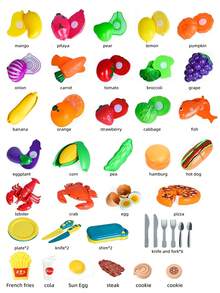 40PCS、68PCS、80PCS、儿童厨房食物、切割玩具食物和储物袋、食物玩具和蔬菜、水果、假食物和披萨玩具、假装食物、玩具厨房配件、男孩和女孩的礼物、食物、玩具食物、玩具食物 - 彩色 - 查看 7