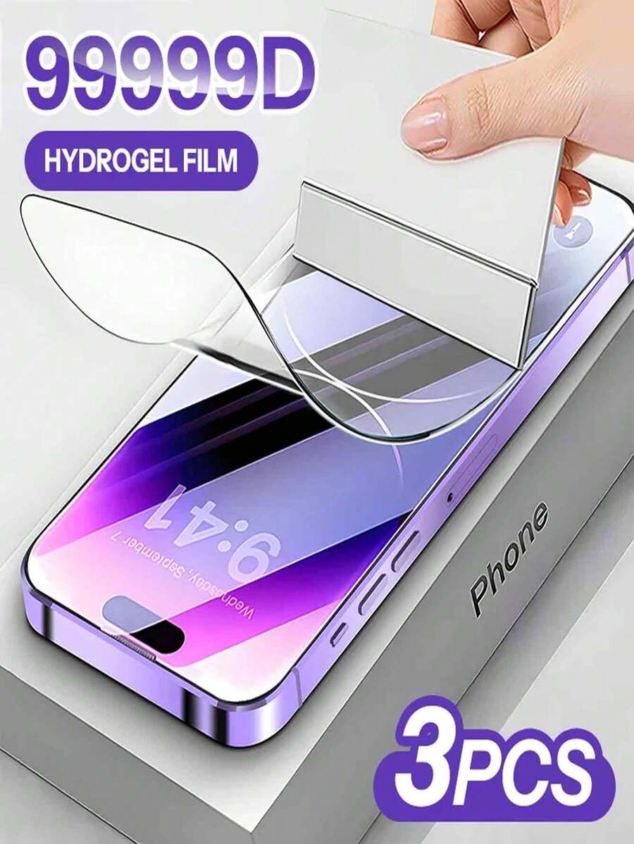 3片全螢幕水凝膠膜，相容 iPhone 17/16/15/14/13/12/11 Pro Max Plus/X/XS Max/XR，柔軟螢幕保護貼，非玻璃材質，手機螢幕保護必備配件，適用日常、辦公、居家使用，防水、防震、防摔、防刮、防指紋
