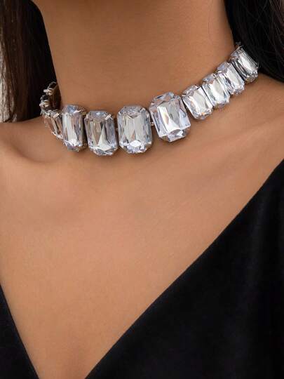 1pc Sparkling Rhinestone Necklace Choker, Bridal Wedding Party Dress Jewelry Accessory For Women