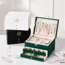 Sour Lemon Jewelry Box 3 Levels, Large-Capacity Jewelry Storage Box, Jewelry Box With 2 Drawers, Suitable For Rings, Necklaces, Watches, Earrings, Bracelets, Watch Jewelry Storage Display Box, Lockable, Gift Idea - 白色 - 查看 7