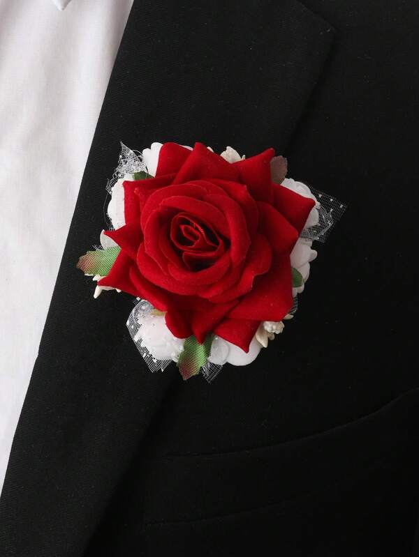 1 pieza Broche elegante de rosa roja unisex con rosa de espuma y cuentas, adecuado para novio, novia, padrino, dama de honor, boda, banquete, fiesta, baile de graduación, decoración de cóctel
