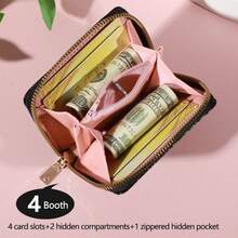 Compact Chic Mini Wallet - Faux Leather, Crocodile Print, Card & Coin Holder With Polyester Lining And Secure Buckle