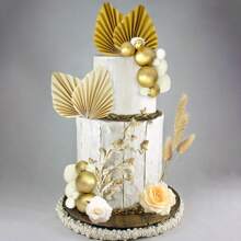 LaVenty 香槟玫瑰蛋糕装饰球蛋糕装饰金棕榈叶蛋糕装饰波西米亚蛋糕装饰波西米亚蛋糕装饰白金球蛋糕装饰波西米亚派对用品 - 香檳色 - 查看 9