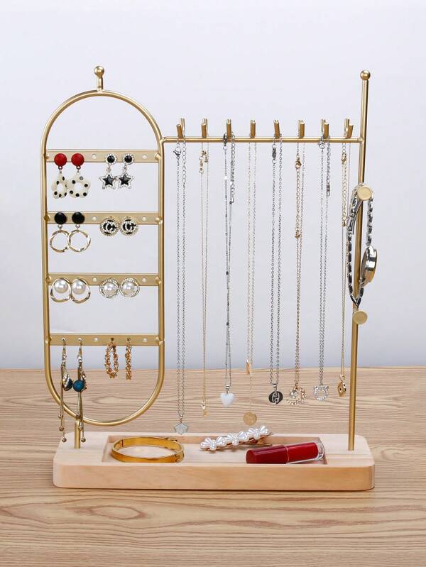 1 szt. Stojak na biżuterię z podstawą z litego drewna, idealny do porządkowania i przechowywania zegarków, kolczyków, bransoletek, naszyjników itp. - prezent świąteczny.