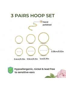 DAILI 18k 镀金小环耳环套装，适用于女性软骨、鼻、隔膜、螺旋耳环、多穿孔珠宝，防过敏细金戒指 6 毫米 8 毫米 10 毫米 12 毫米，3 件/6 件 - 20G 迷你圈耳環 - 查看 10