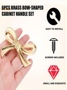 6/2pcs Brass Bow-Shaped Gold-Plated Drawer Cabinet Handles, Decorative Vintage Gold-Plated Home Drawer Pulls, Vintage Vanity Knobs, Decorative Bow-Shaped Knobs, Vanity Cabinet And Kitchen Cabinet Handles, Cabinet Drawer Pulls, Wardrobe Hardware Accessories, Cabinets, Vanities, Tables, Bedside Cabinets, Wardrobes, And Drawer Handles - Multicolor - View 6