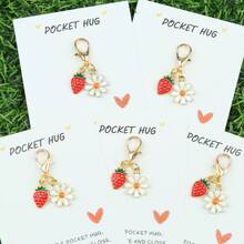 5 件/10 件简约迷你草莓和雏菊钥匙扣，附赠“口袋拥抱”鼓励卡，可爱花卉 - 钥匙和包包的水果挂饰，完美的友谊礼物，生日惊喜和日常积极提醒，汽车配件，哥特式 Y2k 万圣节配件，教师节