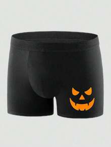 Men's Breathable Boxer Briefs, Halloween Pumpkin Design - Black - View 1