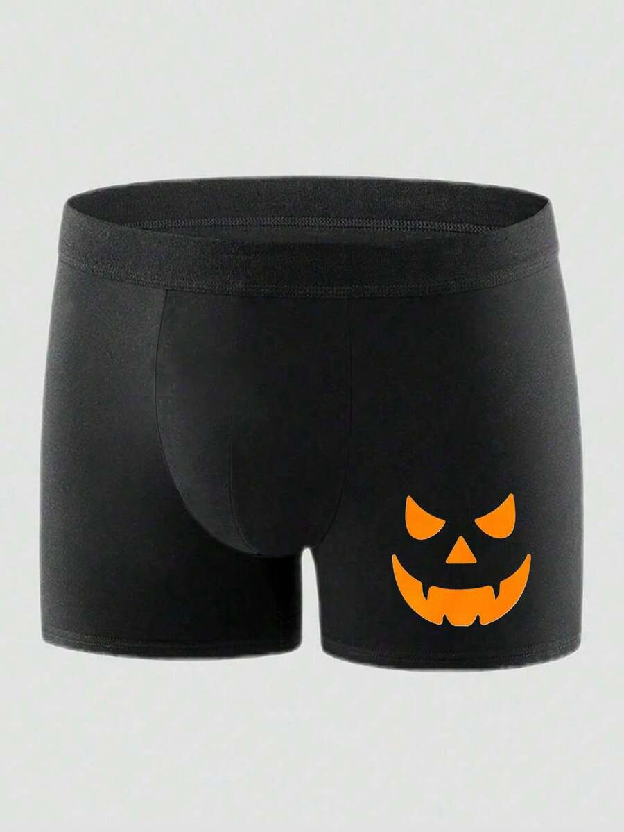 Men's Breathable Boxer Briefs, Halloween Pumpkin Design - Black - View 1