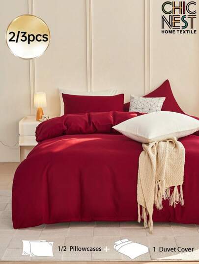 2/3pcs Purple Duvet Cover Set, Solid Color Soft Skin-Friendly Duvet Cover Set, Minimalist Style Duvet Cover Set, Comfortable Breathable, Suitable For Twin/Full/Queen/King/California King Bed - Ideal For Bedroom, Guest Room, Dorm, Includes 1pc Duvet Cover And 1/2pcs Pillow Shams (Filling Not Included), Machine Washable Bedding