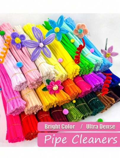 100 pièces/paquet Tiges de chenille multicolores denses DIY pour le nettoyage, tiges de chenille décoratives pour l'artisanat et l'art, matériel de pompons