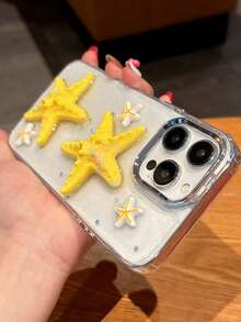 New Fashionable Korean Ins Style Resin Starfish Phone Case, Compatible With IPhone 16 Pro Max, 15 Pro, 13/14/15 Pro Max, Minimalist Design - Clear - View 3