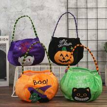 1 szt. Torba na cukierki na Halloween "Cukierek albo psikus", torba w kształcie dyni 3D, torba prezentowa, rekwizyt na Halloween - Wielokolorowe - Zobacz 8