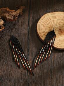 波西米亚手工串珠流苏耳环 | 黑色与泥土渐变 | 节日与日常时尚的复古珠宝