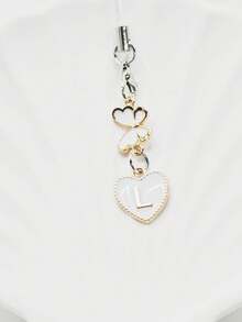 1pc Metallic Heart & Alphabet Letter A-Z Charm Phone Pendant - Black - View 37