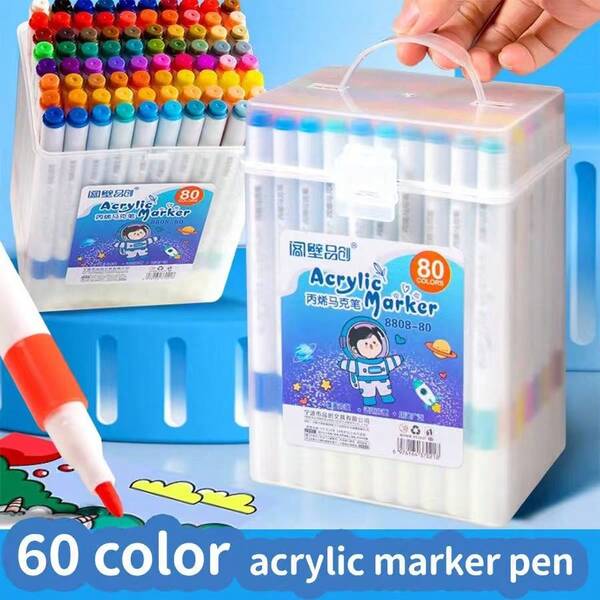 80/60/48/36/24/12 Colores Bolígrafos de Marcador Acrílico, 12-80 Colores Marcadores de Colores Multifuncionales, Marcadores de Acuarela, Marcadores para Pintura DIY, Bolígrafos de Acuarela, Adecuados para Bocetos, Contornos, Ideales para Estudiantes
