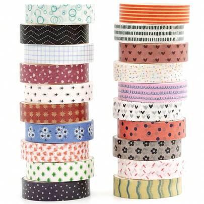 20 Rolls Basic Patterns Washi Tape Set Masking Decorative Tapes, Designer's Selection (4-Romance)
