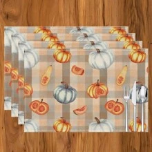 1 pieza/4 piezas/6 piezas Manteles individuales de lino con estampado de calabaza, decoración del hogar, decoración de Acción de Gracias, regalo de Acción de Gracias, adecuado para mesa de comedor, todo el año, manteles de mesa modernos lavables, decoración de habitación, manteles individuales, posavasos, manteles de cocina y comedor, decoración de fiesta interior y exterior, decoración del hogar, regalo ideal