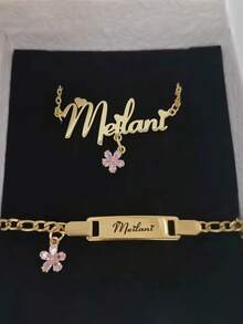 1pc Mặt dây chuyền/Vòng tay tùy chỉnh tên hoa Zirconia cho bé gái, quà tặng cá nhân hóa dễ thương, quà tặng độc đáo lý tưởng cho cô ấy dịp Valentine, Ngày của Mẹ, Sinh nhật, phong cách thẩm mỹ - Vàng - Xem 11