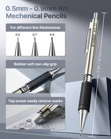 34PCS Art Mechanical Pencil Set, Drafting Pencil 0.5, 0.7, 0.9MM & 3PCS 2.0MM Mechanical Drawing Pencils With 384PCS Leads (6B 4B 2B HB 2H 4H Color) For Artist Sketching Drawing - 黑與白 - 查看 2