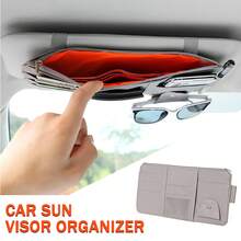 EIGIIS 1pc Multi-Function Car Sun Visor Storage Bag - With Zipper Pocket, Glasses Clip And Fashion Glasses Holder, Car Interior Accessory, Perfect Gift For Drivers - A - View 1
