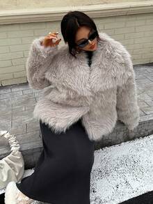 Seelio Autumn/Winter New Thick Faux Fur Collar Faux Fur Lined Mid-Length Fashionable Fur Coat