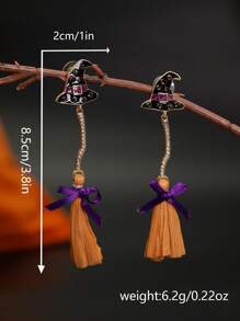 1 قطعة أقراط على شكل قبعة ومكنسة ساحرة هالوين، أقراط مبتكرة وطريفة، إكسسوار ملابس احتفالي مناسب لحفلة هالوين