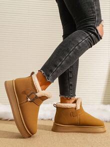 Women's Thick Sole Short Boots, Solid Color Casual Street Y2K Style Faux Fur Patchwork, Soft Comfortable Non-Slip Warm Winter Outdoor