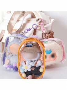 Estuche protector de PVC cristalino de Labubuu (sin muñeca) - Bolsa de almacenamiento transparente a prueba de polvo de color macarrón para Labulabu de pie/sentado, accesorios esenciales para decoración de verano, estuche decorativo, accesorios coleccionables, regalos para mujeres, accesorios de bola esponjosa opcionales
