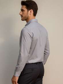 Men's Long Sleeve Dress Shirt Office Casual Good Quality Slim Fit With Spandex Day - 灰色 - 查看 3