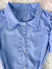 Women's Fashion Collared Blouse With Buttons On The Front, Code 1 - Baby Blue - View 3
