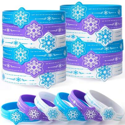 12/18/24pcs Snowflake Party Favors Birthday Supplies Silicone Wristbands Bulk Christmas Gift Prize Filler Goodie Bag Stuffer Winter Party Favors