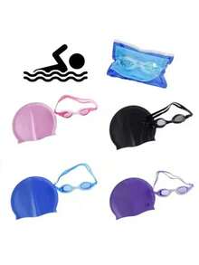 Swimming Kit With Silicone Cap And Goggles For Young People And Adults - 藍色 - 查看 5