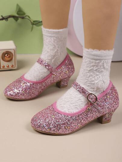 Flickskor med hög klack och rund tå, avslappnade och mångsidiga prinsessskor för studenter, lämpliga för föreställningar, höst