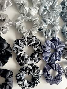 女士纯色豹纹发圈，高弹力发绳，柔软缎面发饰，休闲百搭马尾辫发饰 - 彩色 - 查看 4