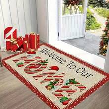 1pc Christmas Welcome Doormat - Made Of Polyester, Machine Washable, Non-Slip Backing, Holiday Printed, Rectangular Entrance Mat, Suitable For Home Decor, Kitchen, Living Room, Porch, Balcony, Home Decoration, Stain Resistant, Coffee Shop, Bar, Holiday, Party, Holiday Gift, Bedroom Mat, Bath Mat, Room Decor, Kitchen Decor
