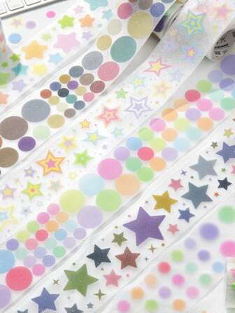 1 Roll PET Glitter Cutting Tape, Minimalist Basic Polka Dot Decorative Labels, Starry Dot Daily & Cloud Series, Suitable For Gifts, Office, Home, Marking, Labels, Classroom, Entertainment Toys, Student Planner, Creative Retro Scrapbooking, DIY Decorative Stickers