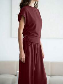 Set de 2 piese pentru femei, la modă, de bază, culoare solidă, confortabil, casual, pentru naveta zilnică