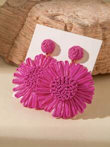 imoli 1 Pair Bohemian Style Rattan Flower Design Earrings, Suitable For Women, Beach Party, Gift - 27638-colour - View 14